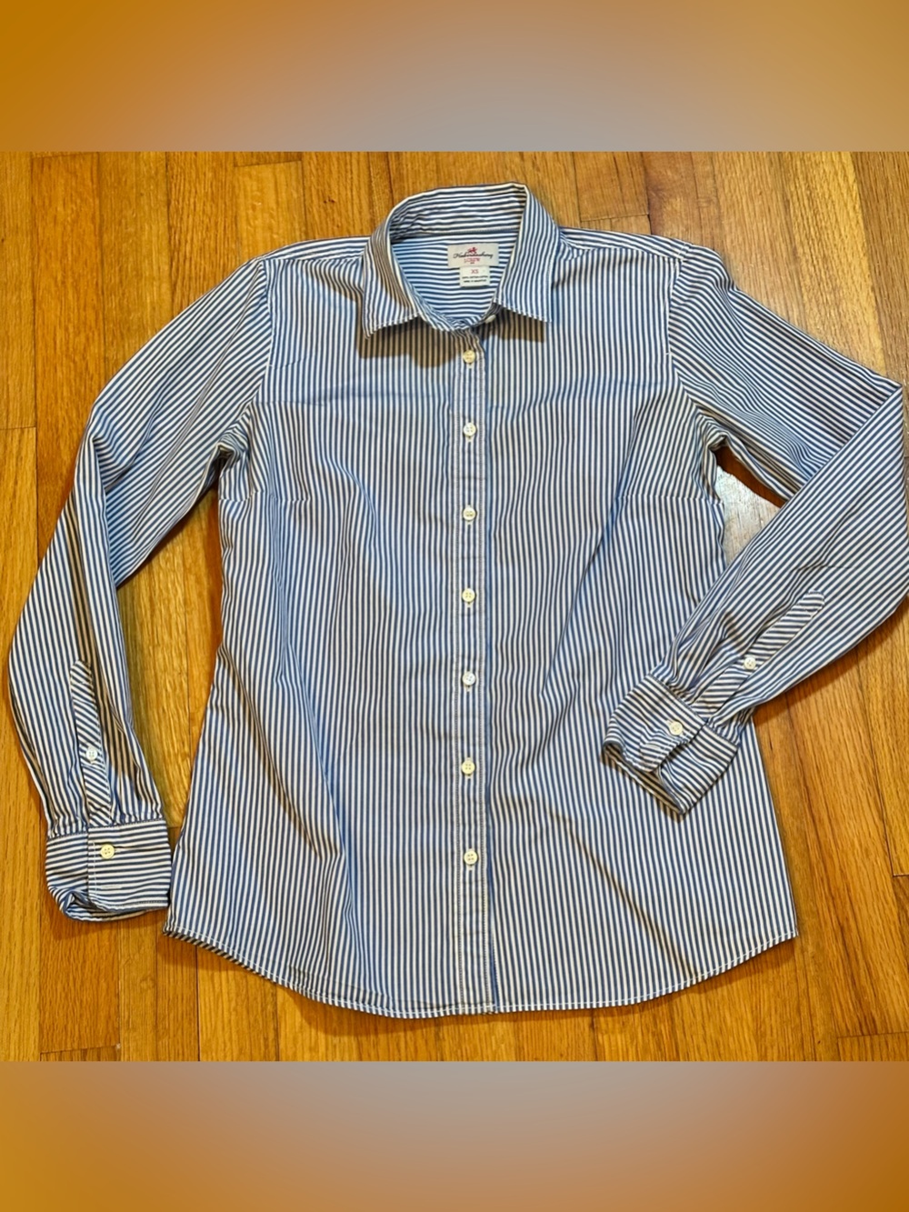 J.Crew Haberdashery blue and white vertical-striped button-down size XS (c3)